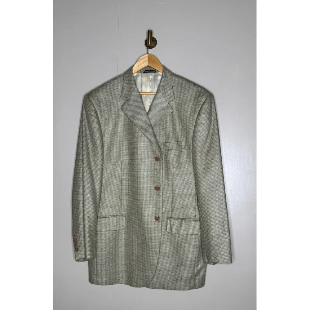 Zanieri Lanificio Galtes Silk Wool Blazer Mens 46R Tan Olive Check Made in Italy